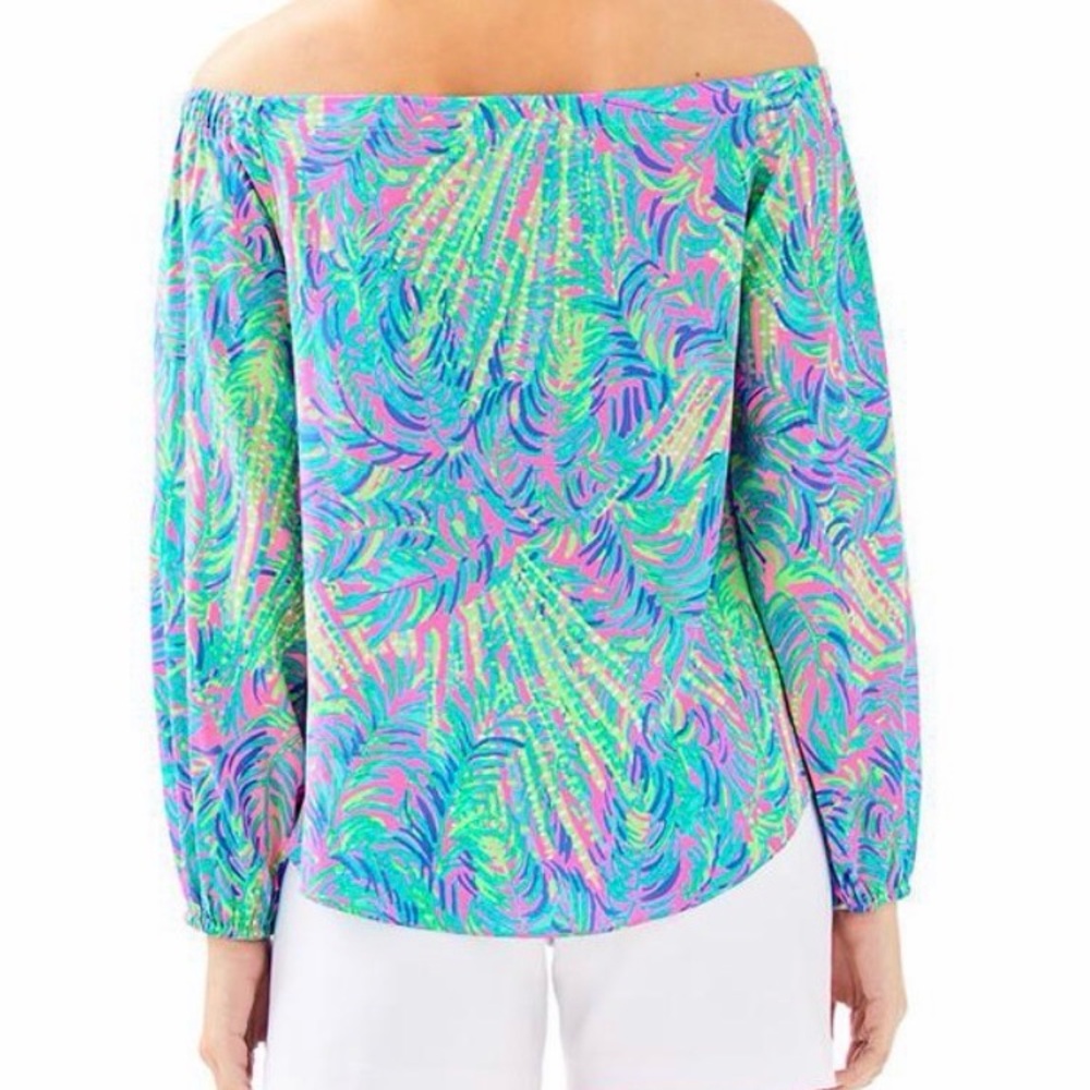 Lilly Pulitzer Adira silk off the shoulder top Small Pink Sunset Coco Breeze - Picture 4 of 10